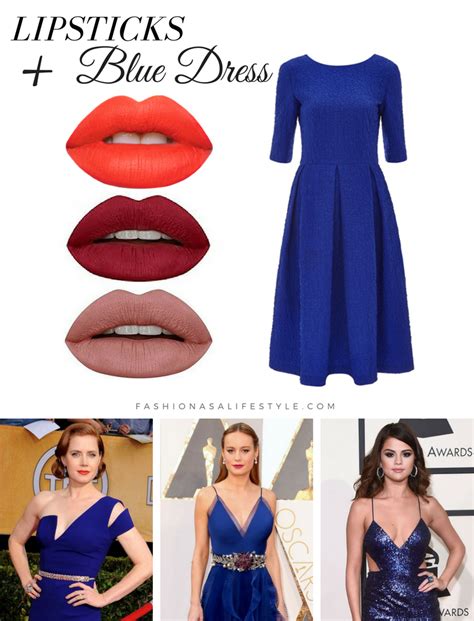 lipstick colors for blue dress.